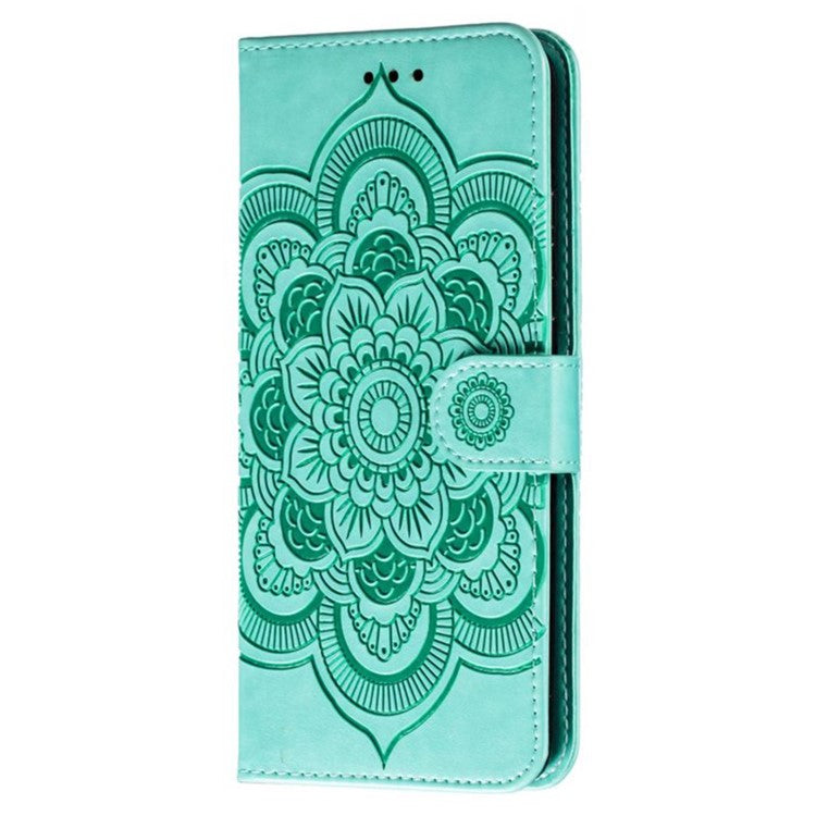 For Samsung Galaxy S24 FE Case PU Leather Mandala Imprinted Design Wallet Phone Cover - Green