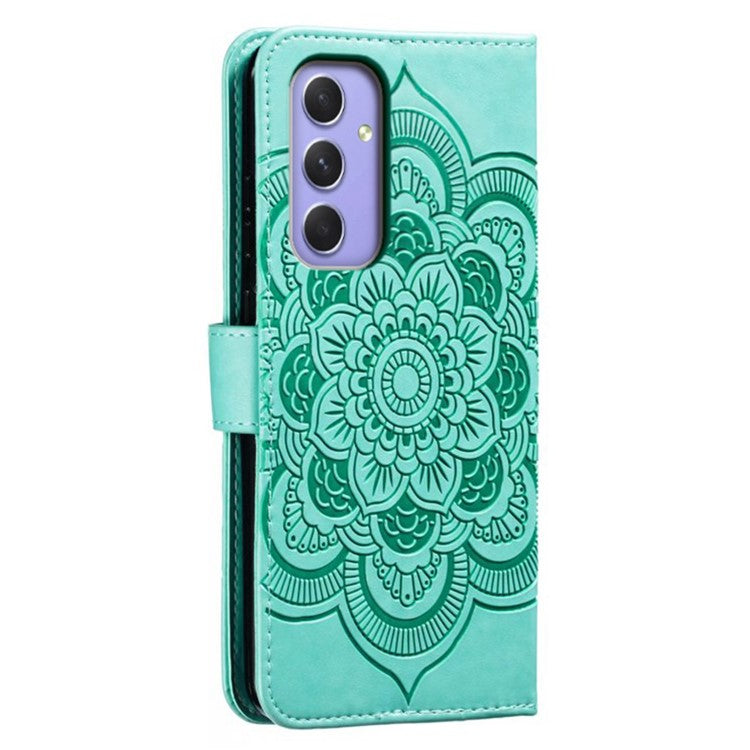For Samsung Galaxy S24 FE Case PU Leather Mandala Imprinted Design Wallet Phone Cover - Green