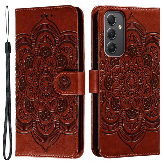 For Samsung Galaxy A16 5G / A16 4G Case PU Leather Mandala Imprinted Design Wallet Phone Cover - Brown