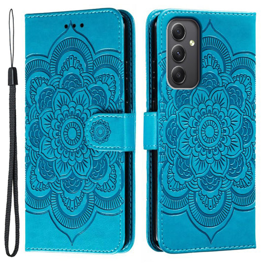 For Samsung Galaxy A16 5G / A16 4G Case PU Leather Mandala Imprinted Design Wallet Phone Cover - Blue