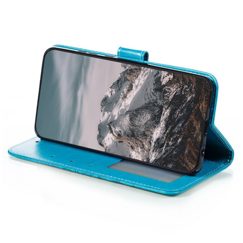 For Samsung Galaxy A16 5G / A16 4G Case PU Leather Mandala Imprinted Design Wallet Phone Cover - Blue