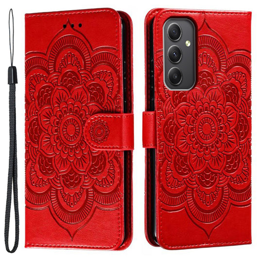 For Samsung Galaxy A16 5G / A16 4G Case PU Leather Mandala Imprinted Design Wallet Phone Cover - Red