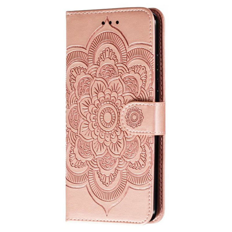 For Samsung Galaxy A16 5G / A16 4G Case PU Leather Mandala Imprinted Design Wallet Phone Cover - Rose Gold