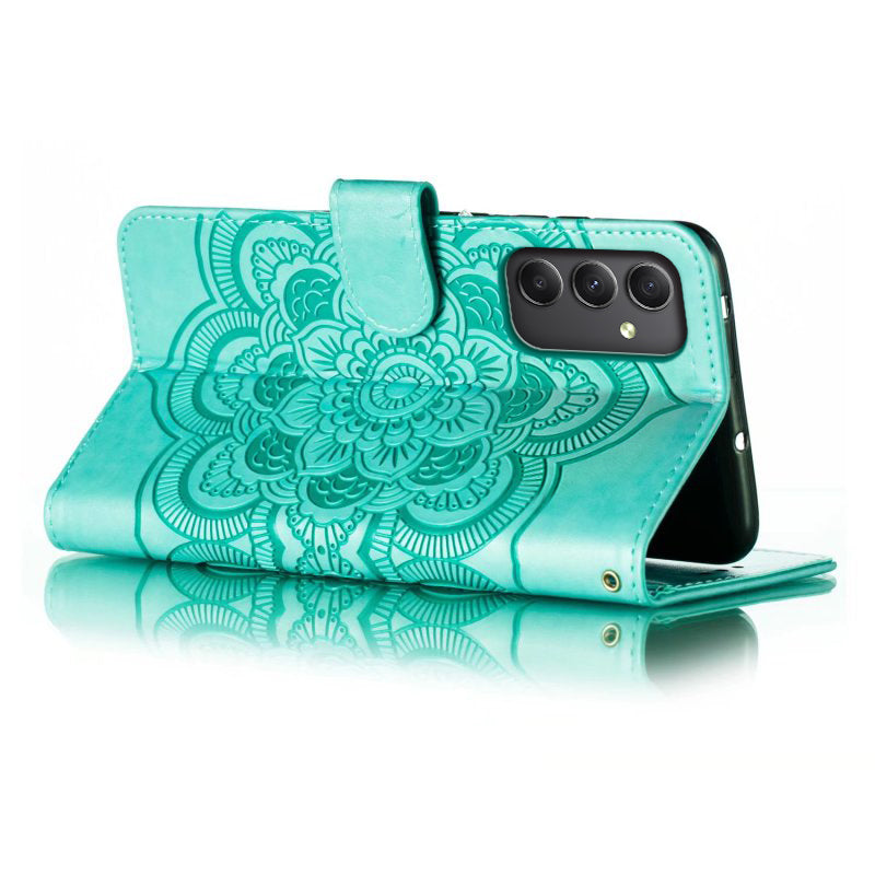 For Samsung Galaxy A16 5G / A16 4G Case PU Leather Mandala Imprinted Design Wallet Phone Cover - Green
