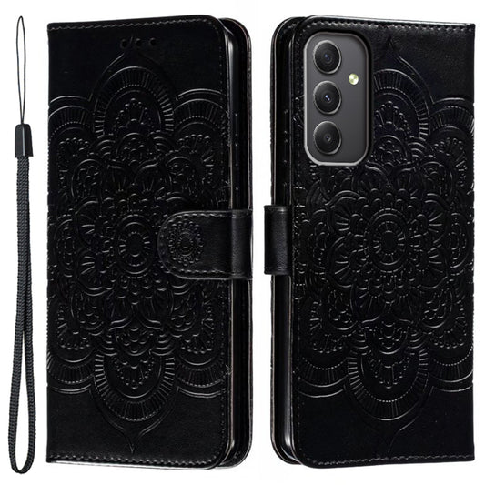 For Samsung Galaxy A16 5G / A16 4G Case PU Leather Mandala Imprinted Design Wallet Phone Cover - Black