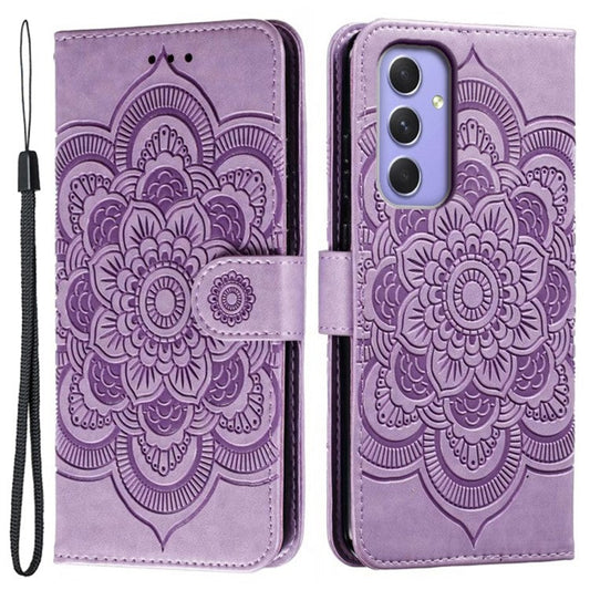 For Samsung Galaxy A55 5G Case PU Leather Mandala Imprinted Design Wallet Phone Cover - Purple