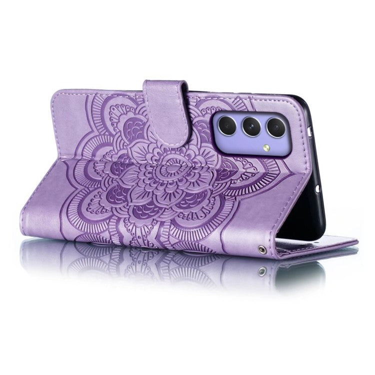 For Samsung Galaxy A55 5G Case PU Leather Mandala Imprinted Design Wallet Phone Cover - Purple