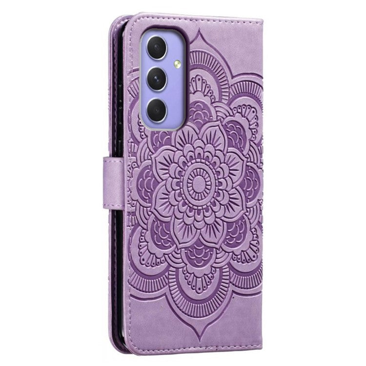 For Samsung Galaxy A55 5G Case PU Leather Mandala Imprinted Design Wallet Phone Cover - Purple