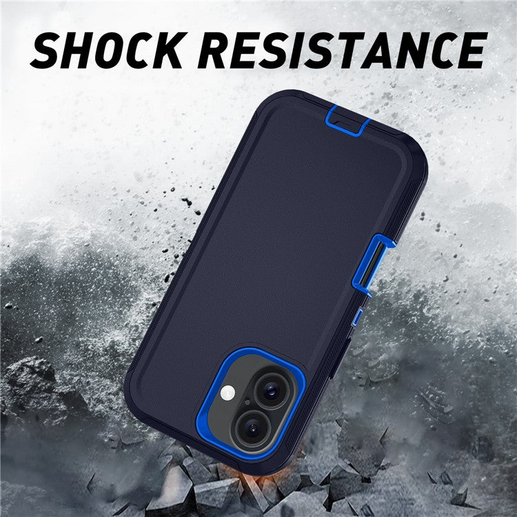 For iPhone 16 Case Detachable PC+TPU Drop-Proof Back Cover - Dark Blue