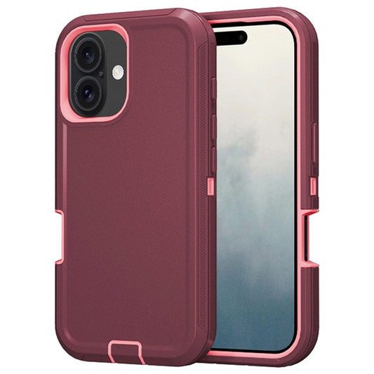 For iPhone 16 Plus Case Detachable PC+TPU Drop-Proof Back Cover - Wine Red+Pink