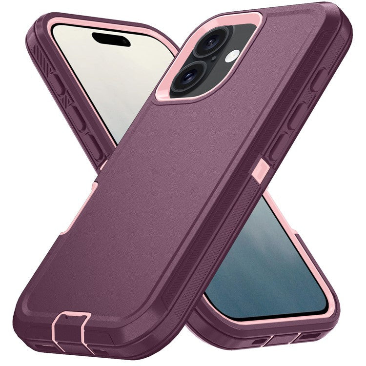 For iPhone 16 Plus Case Detachable PC+TPU Drop-Proof Back Cover - Wine Red+Pink