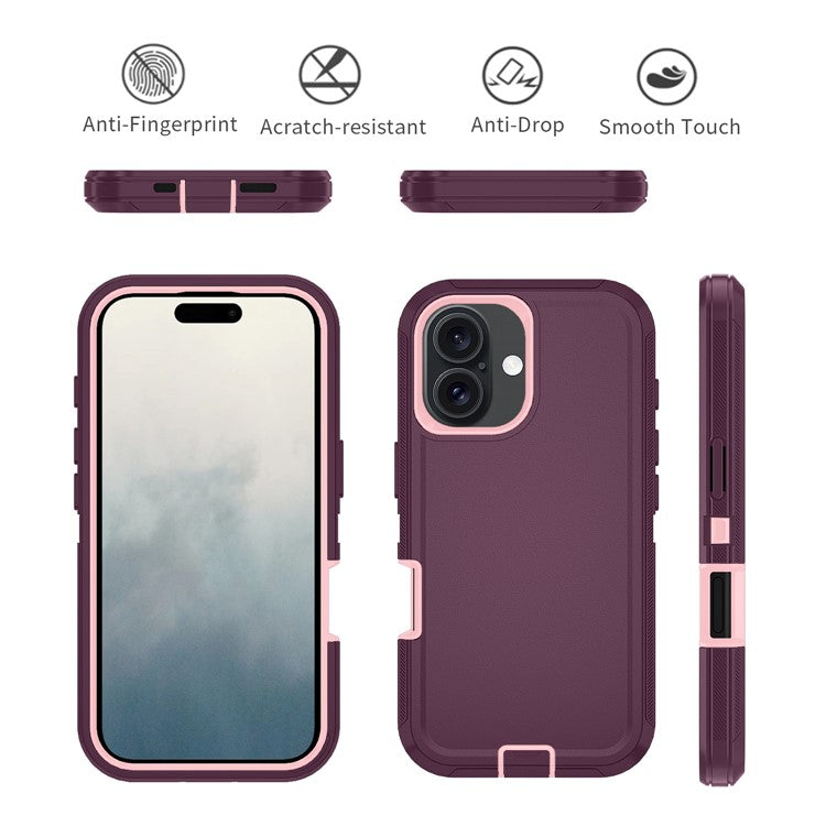 For iPhone 16 Plus Case Detachable PC+TPU Drop-Proof Back Cover - Wine Red+Pink