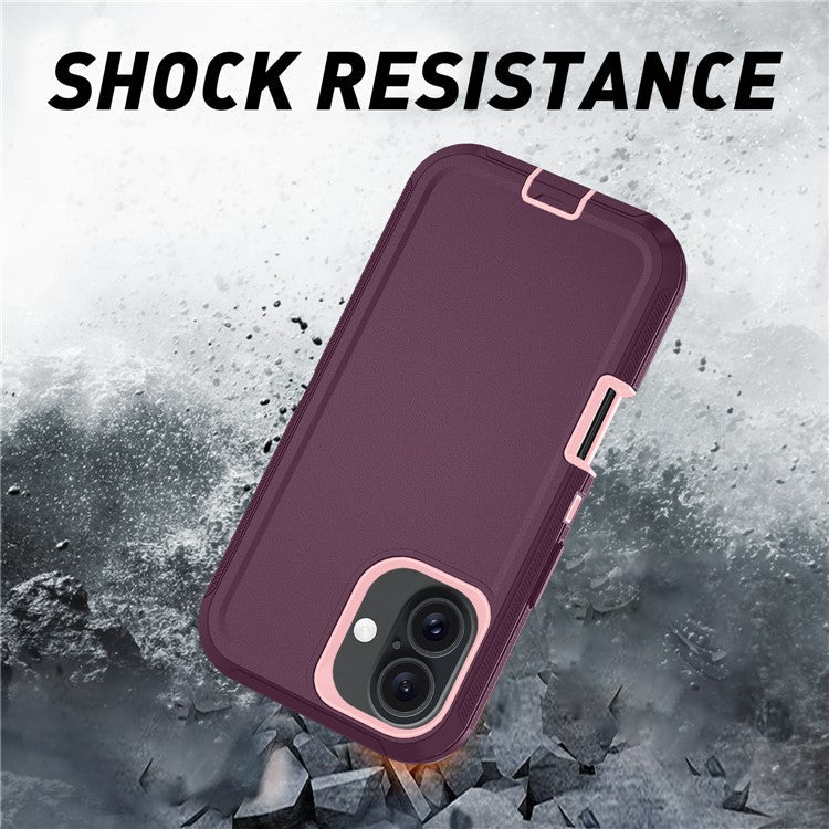 For iPhone 16 Plus Case Detachable PC+TPU Drop-Proof Back Cover - Wine Red+Pink