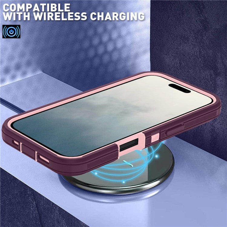 For iPhone 16 Plus Case Detachable PC+TPU Drop-Proof Back Cover - Wine Red+Pink