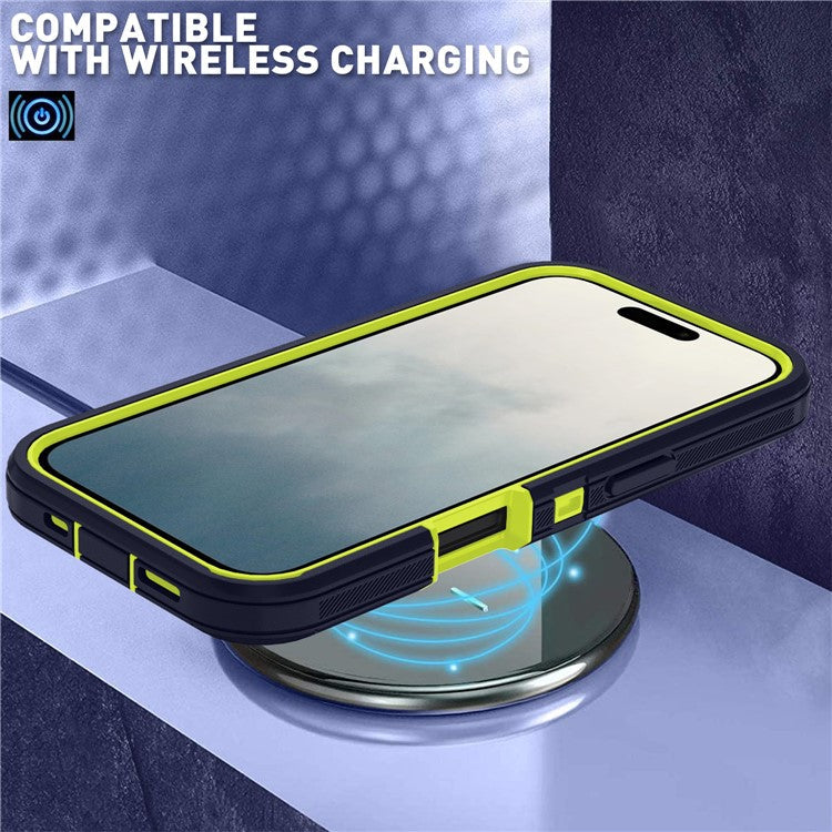 For iPhone 16 Plus Case Detachable PC+TPU Drop-Proof Back Cover - Dark Grey+Green