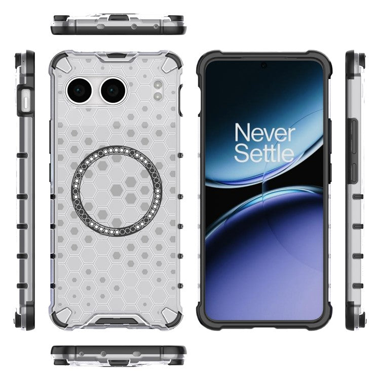 For OnePlus Nord 4 Case Compatible with MagSafe Honeycomb Design TPU+PC Phone Cover - Transparent