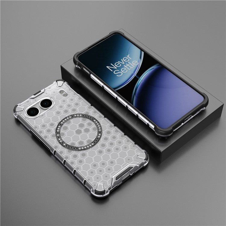 For OnePlus Nord 4 Case Compatible with MagSafe Honeycomb Design TPU+PC Phone Cover - Transparent