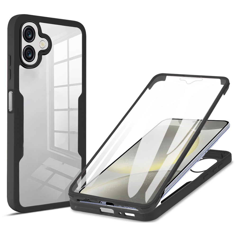 For Samsung Galaxy A06 Case Acrylic+TPU Clear Phone Cover with PET Screen Film - Black