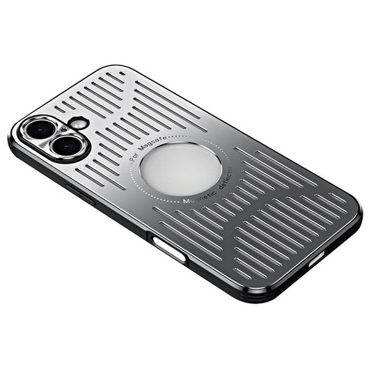 For iPhone 16 Plus Case Back Hollow Heat Dissipation Aluminum Alloy Phone Cover - Silver