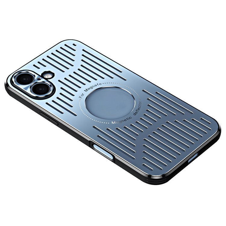 For iPhone 16 Plus Case Back Hollow Heat Dissipation Aluminum Alloy Phone Cover - Blue