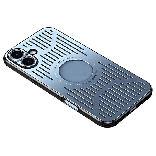 For iPhone 16 Plus Case Back Hollow Heat Dissipation Aluminum Alloy Phone Cover - Blue