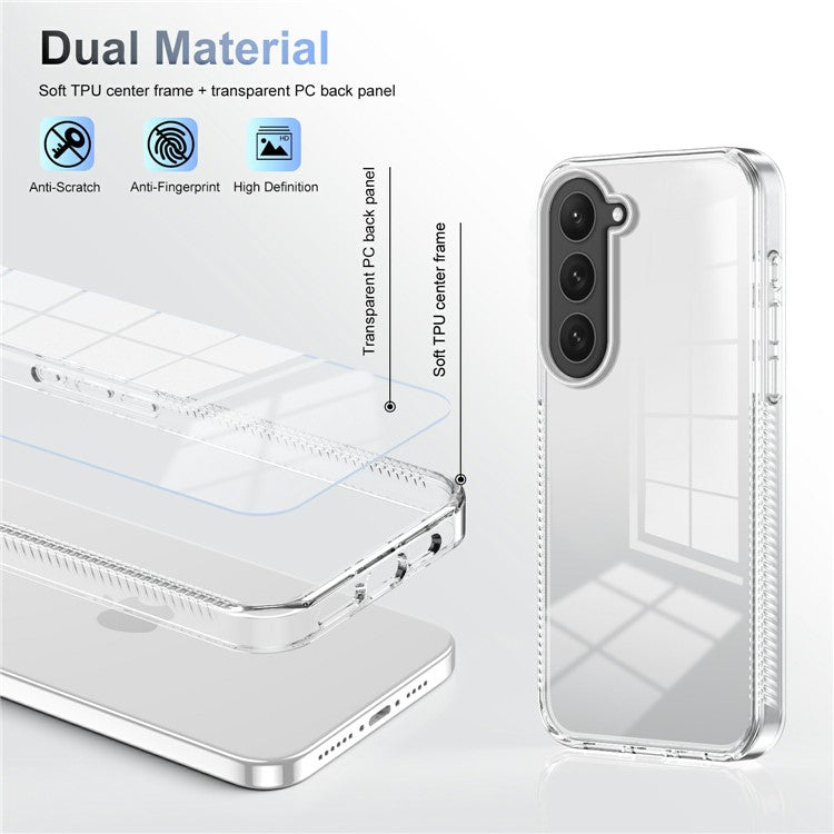 For Samsung Galaxy S23 Clear Phone Case TPU PC Anti-Slip Drop-Proof Back Cover - Transparent
