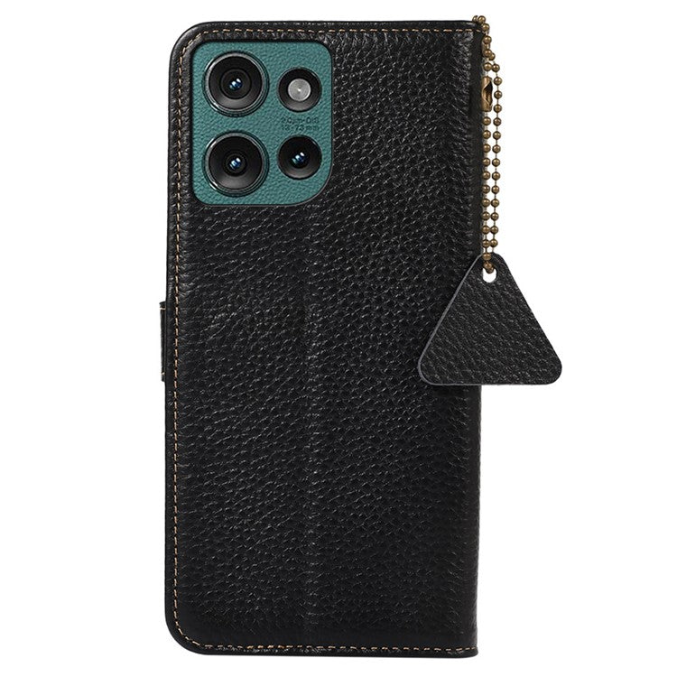 For Motorola Edge 50 Neo 5G / Moto S50 5G / Thinkphone 25 5G Case RFID Blocking Litchi Texture Genuine Cow Leather Phone Cover - Black