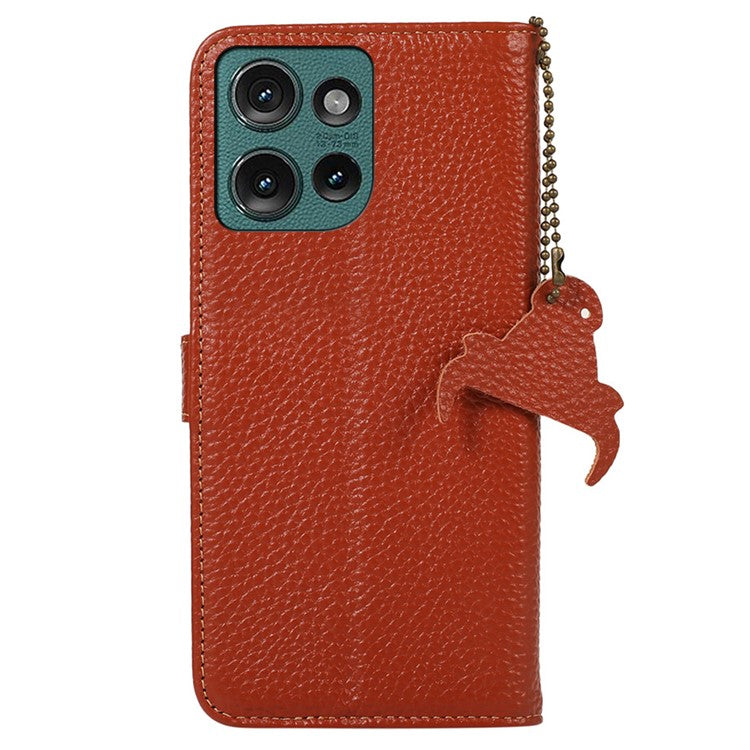 For Motorola Edge 50 Neo 5G / Moto S50 5G / Thinkphone 25 5G Case RFID Blocking Litchi Texture Genuine Cow Leather Phone Cover - Brown