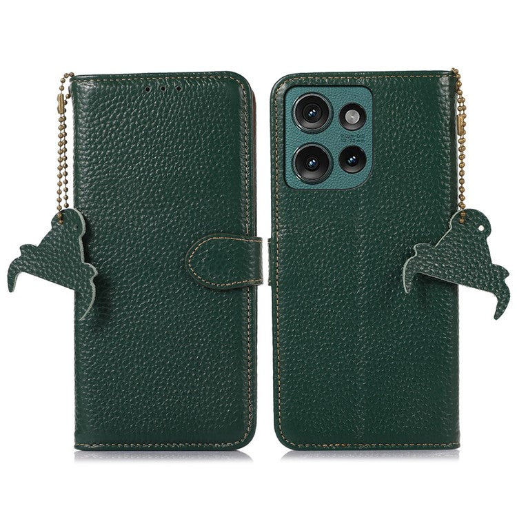 For Motorola Edge 50 Neo 5G / Moto S50 5G / Thinkphone 25 5G Case RFID Blocking Litchi Texture Genuine Cow Leather Phone Cover - Green