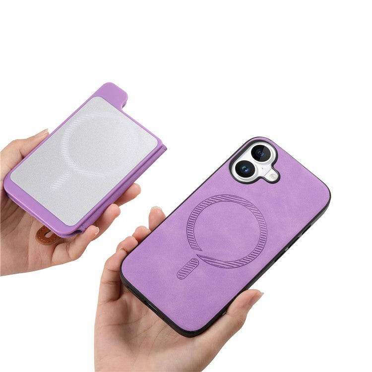 For iPhone 16 Plus Case Zipper Card Holder Leather+TPU+PC Phone Cover 2-in-1 Magnetic Detachable - Purple
