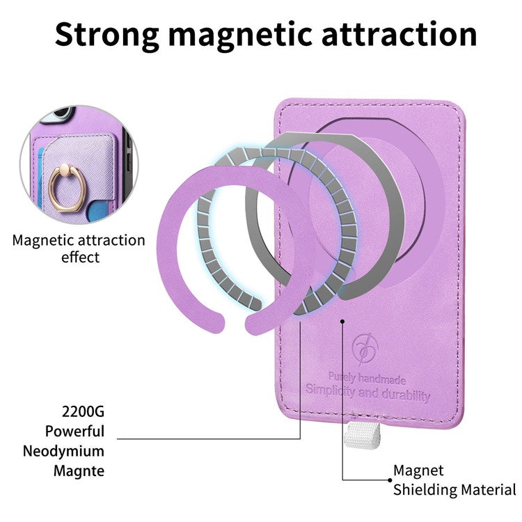 For iPhone 16 Case Ring Kickstand Leather+TPU+PC Phone Cover Detachable 2-in-1 Card Holder - Purple