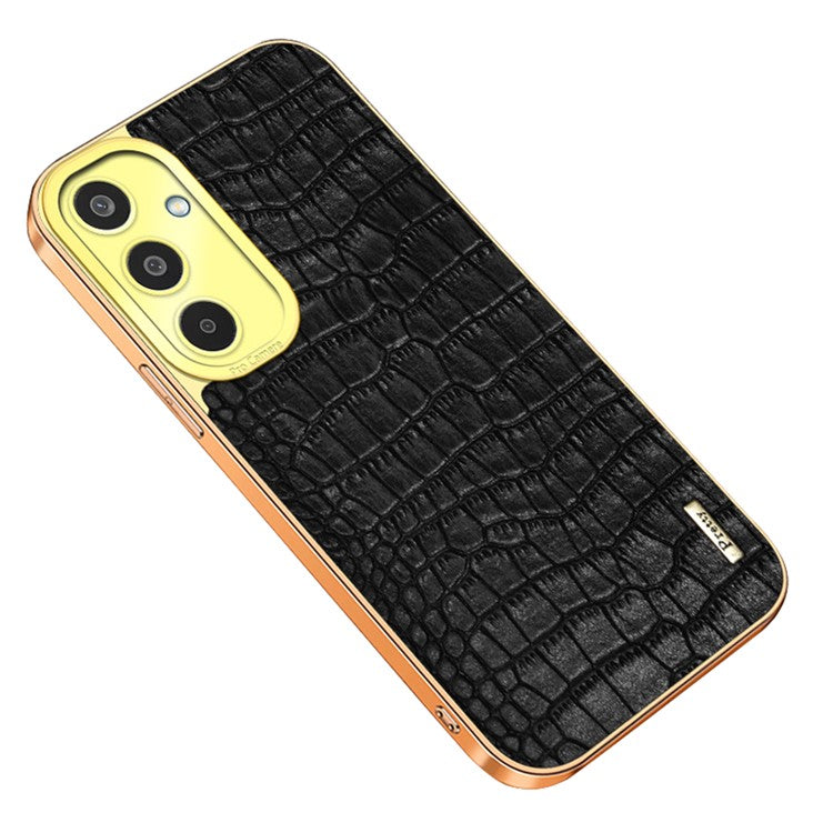 For Samsung Galaxy M35 5G Case Crocodile Texture Electroplated TPU+Leather Phone Cover - Black