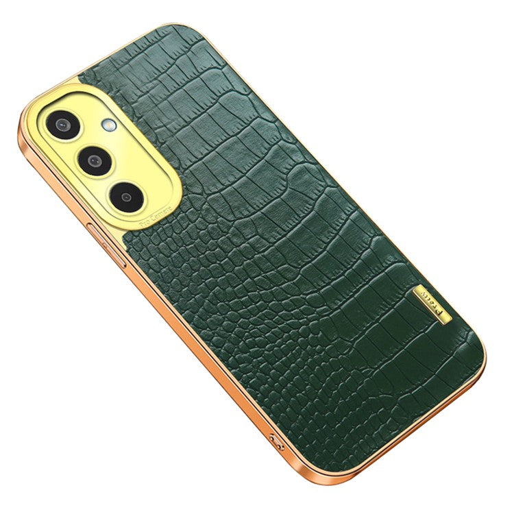 For Samsung Galaxy M35 5G Case Crocodile Texture Electroplated TPU+Leather Phone Cover - Green