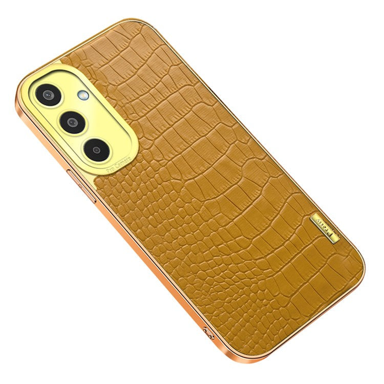 For Samsung Galaxy M35 5G Case Crocodile Texture Electroplated TPU+Leather Phone Cover - Yellow