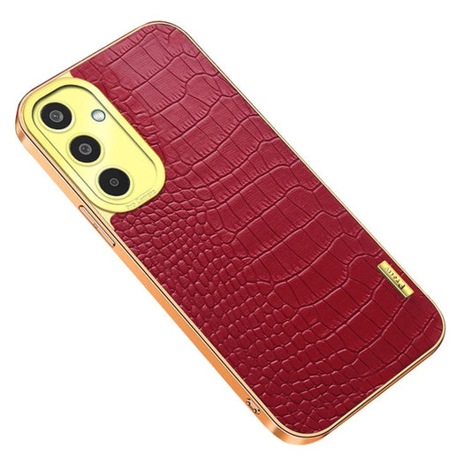 For Samsung Galaxy M35 5G Case Crocodile Texture Electroplated TPU+Leather Phone Cover - Red