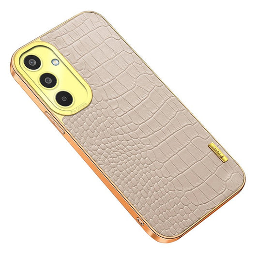 For Samsung Galaxy M35 5G Case Crocodile Texture Electroplated TPU+Leather Phone Cover - White