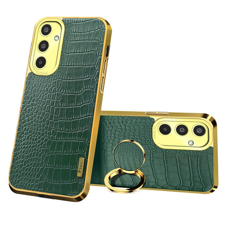 For Samsung Galaxy M35 5G Case Finger Ring Kickstand TPU+Leather 6D Electroplating Phone Cover - Green