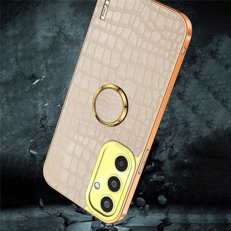 For Samsung Galaxy M35 5G Case Finger Ring Kickstand TPU+Leather 6D Electroplating Phone Cover - Green