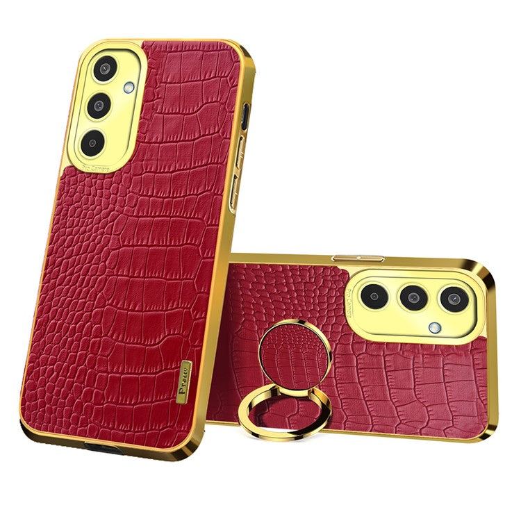 For Samsung Galaxy M35 5G Case Finger Ring Kickstand TPU+Leather 6D Electroplating Phone Cover - Red