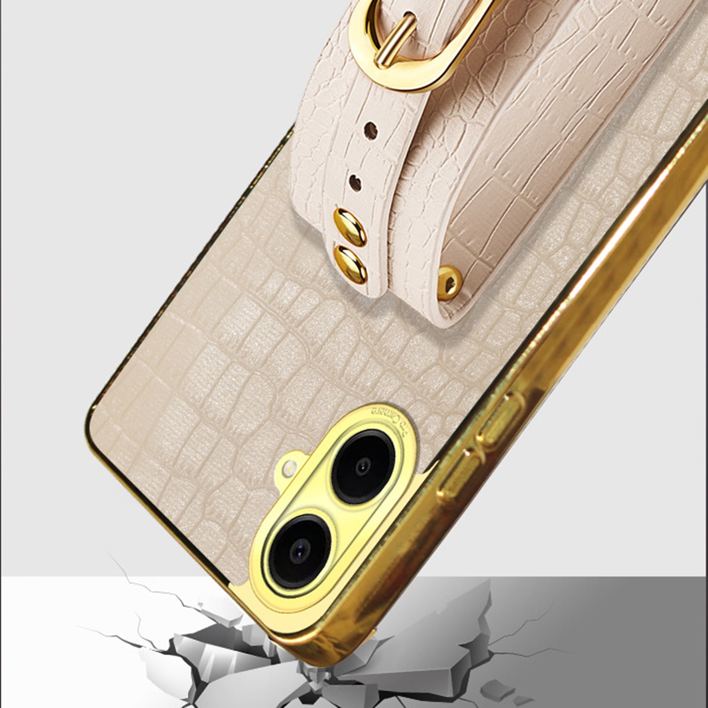 For Samsung Galaxy A06 Case Wristband Kickstand PU Leather+TPU 6D Electroplating Phone Cover - Yellow