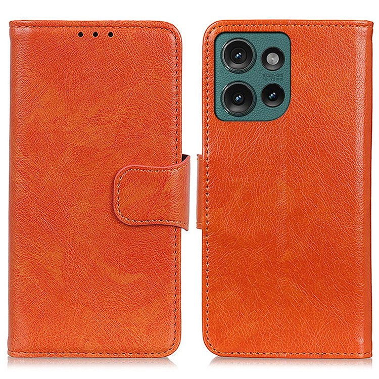 For Motorola Edge 50 Neo 5G / Moto S50 5G / Thinkphone 25 5G Case Nappa Texture Split Leather Wallet Phone Cover - Orange