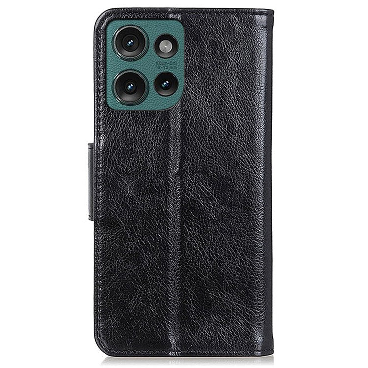 For Motorola Edge 50 Neo 5G / Moto S50 5G / Thinkphone 25 5G Case Nappa Texture Split Leather Wallet Phone Cover - Black