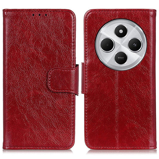 For Xiaomi Poco C75 4G / Redmi 14R 5G / 14C 4G Case Nappa Texture Split Leather Wallet Phone Cover - Red