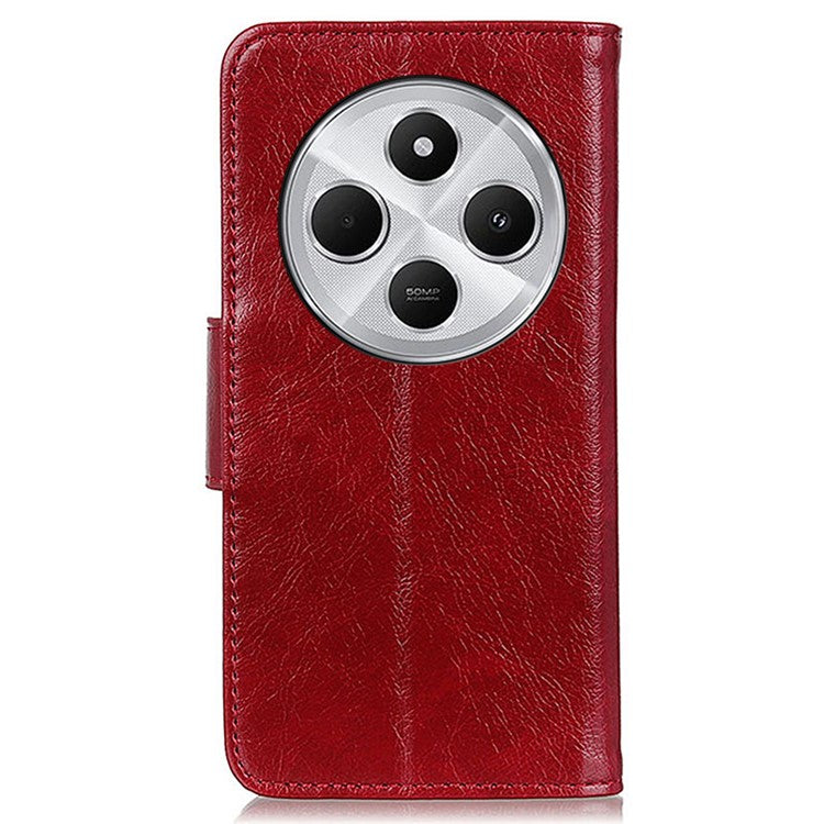 For Xiaomi Poco C75 4G / Redmi 14R 5G / 14C 4G Case Nappa Texture Split Leather Wallet Phone Cover - Red