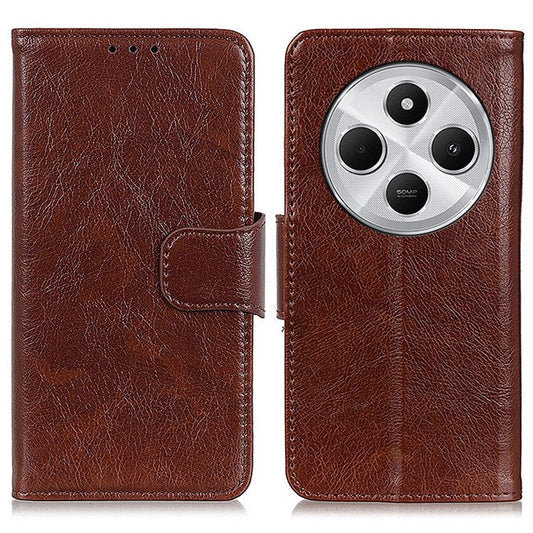 For Xiaomi Poco C75 4G / Redmi 14R 5G / 14C 4G Case Nappa Texture Split Leather Wallet Phone Cover - Brown