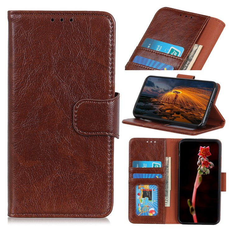 For Xiaomi Poco C75 4G / Redmi 14R 5G / 14C 4G Case Nappa Texture Split Leather Wallet Phone Cover - Brown