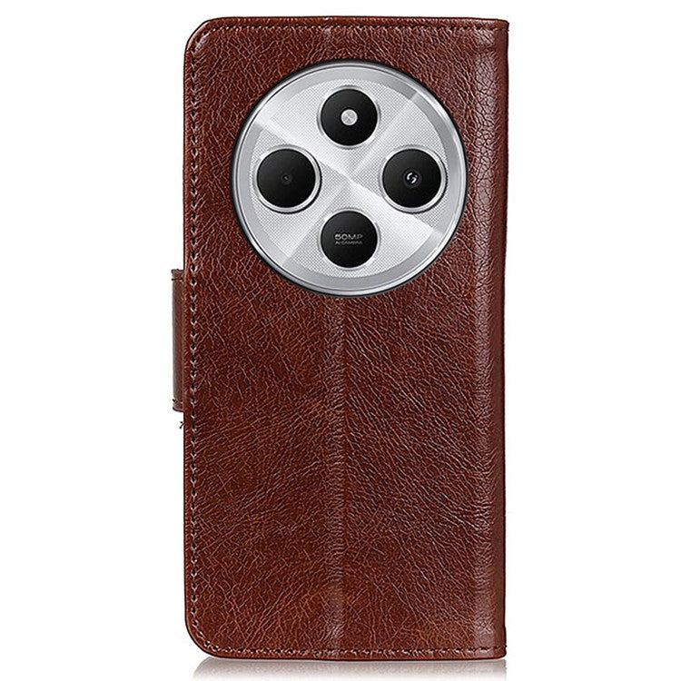 For Xiaomi Poco C75 4G / Redmi 14R 5G / 14C 4G Case Nappa Texture Split Leather Wallet Phone Cover - Brown