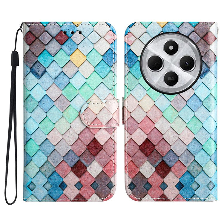 For Xiaomi Poco C75 4G / Redmi 14R 5G / 14C 4G Wallet Case Printed Pattern Design Leather Phone Cover - Grids