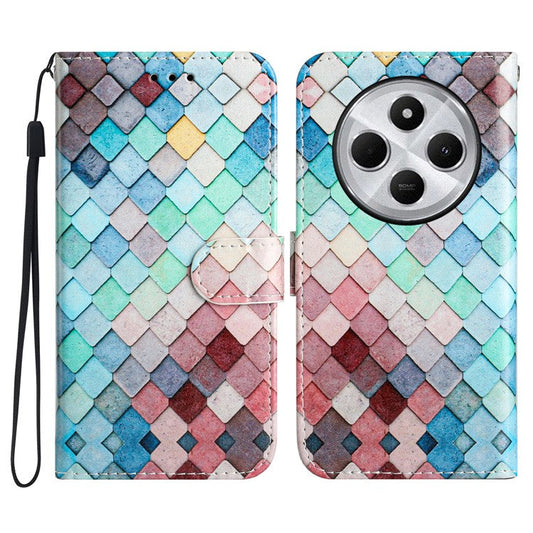 For Xiaomi Poco C75 4G / Redmi 14R 5G / 14C 4G Wallet Case Printed Pattern Design Leather Phone Cover - Grids