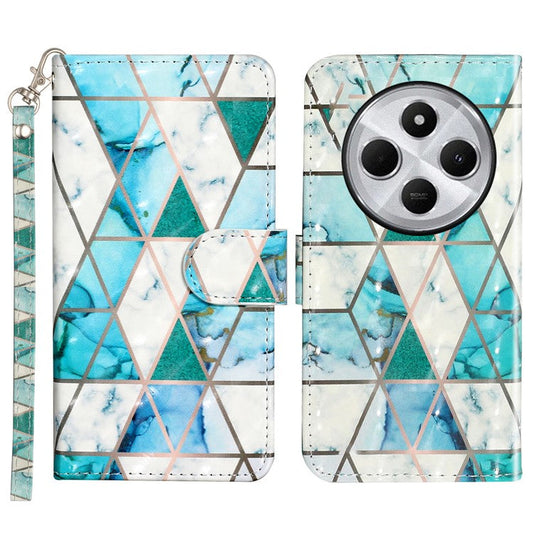 For Xiaomi Poco C75 4G / Redmi 14R 5G / 14C 4G Case 3D Pattern Printed Phone Leather Phone Cover - Green Marble